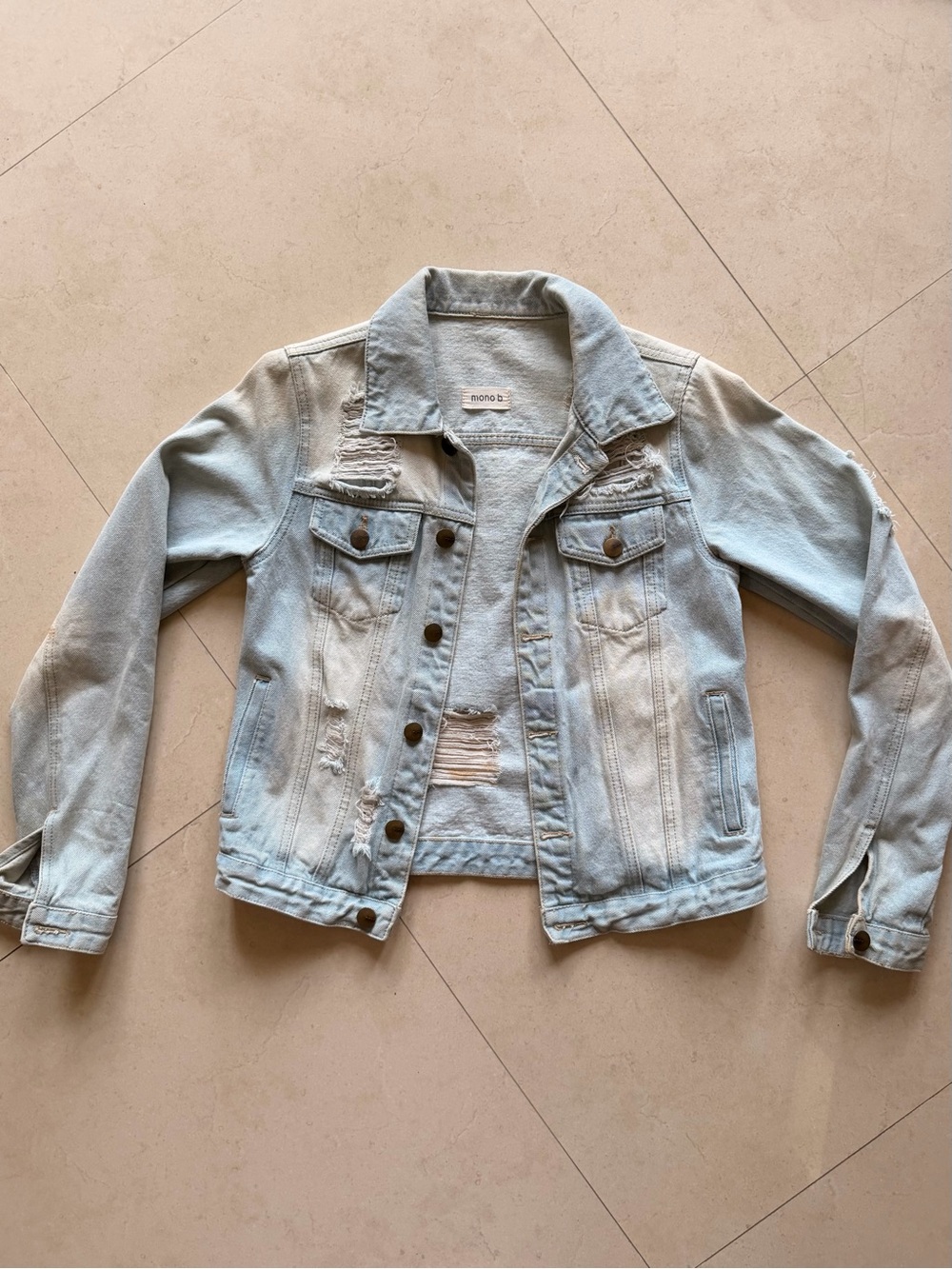 🔥 LF Mono B Light Wash Heavily Distressed Denim Jacket! 🔥